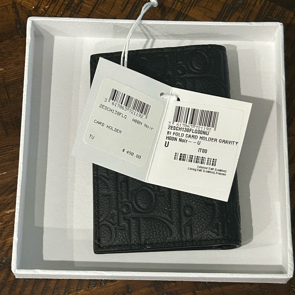 Dior Embossed Black Leather Card Holder - Picture 7 of 13